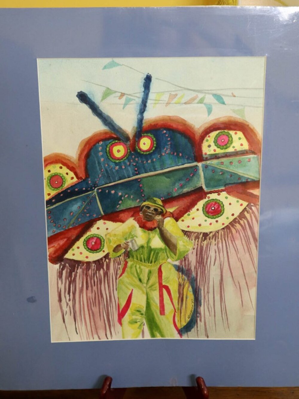 Vtg Loretta Pshsniak Original Watercolor Painting 21"H Caribbean Art Carnival